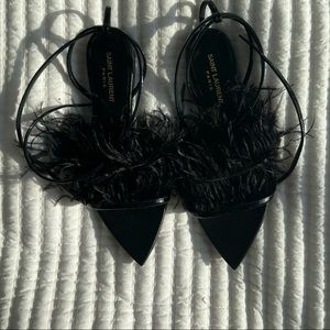 Saint Laurent Ostrich Feather Satin Flat Sandals